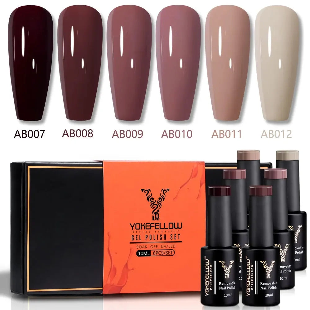 YOKEFELLOW Gel Polish Pastel Pink Glitter 6pcs – Vernis Semi-Permanent Été DIY Salon 10ML