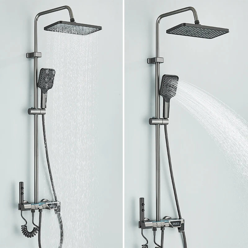 Rozin Ensemble Douche Pluie Gris – Affichage Digital, Style Piano, Mitigeur | Avec Bidet & Douchette