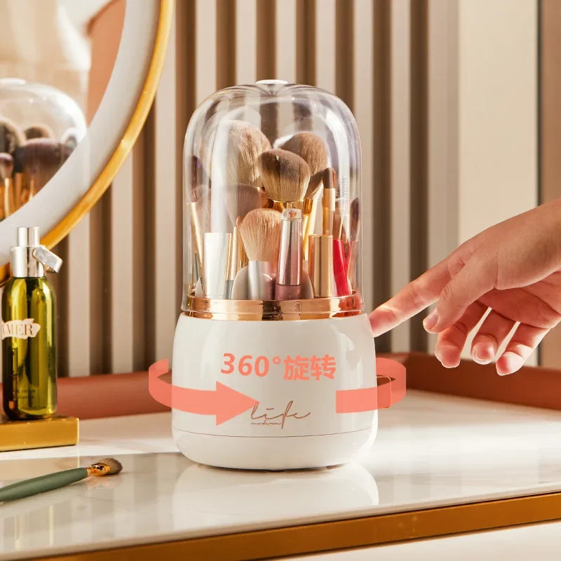 Organisateur Maquillage Rotatif 360° Transparent – Porte-Pinceaux Rangement Rouge à Lèvres Anti-Poussière | Boite Cosmétique