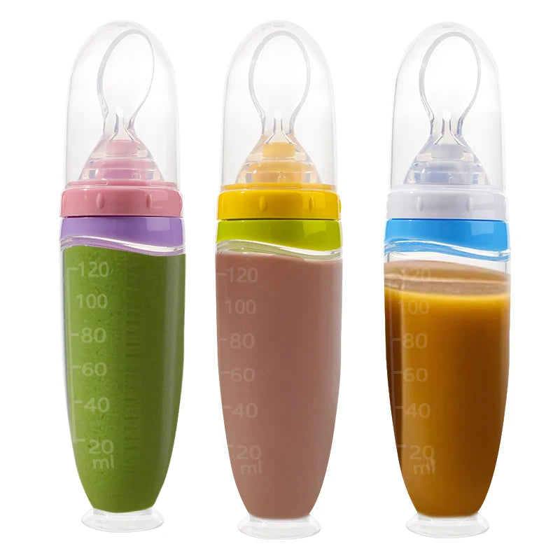 Silikon-Quetschflasche für Babys, 120 ml – Püree-, Obstbrei- und Breispender mit abnehmbarem Löffel