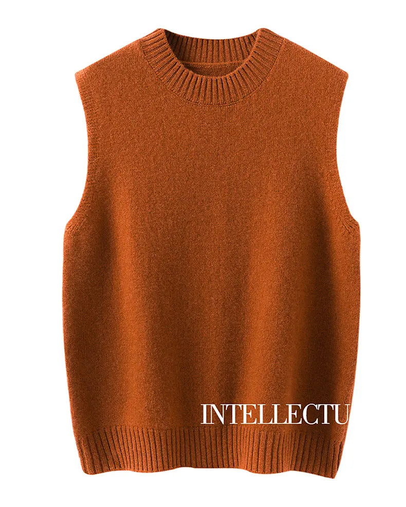 Gilet Tricoté Femme Laine Col Rond – Chaud Élégant Sans Manches Casual | Automne Hiver