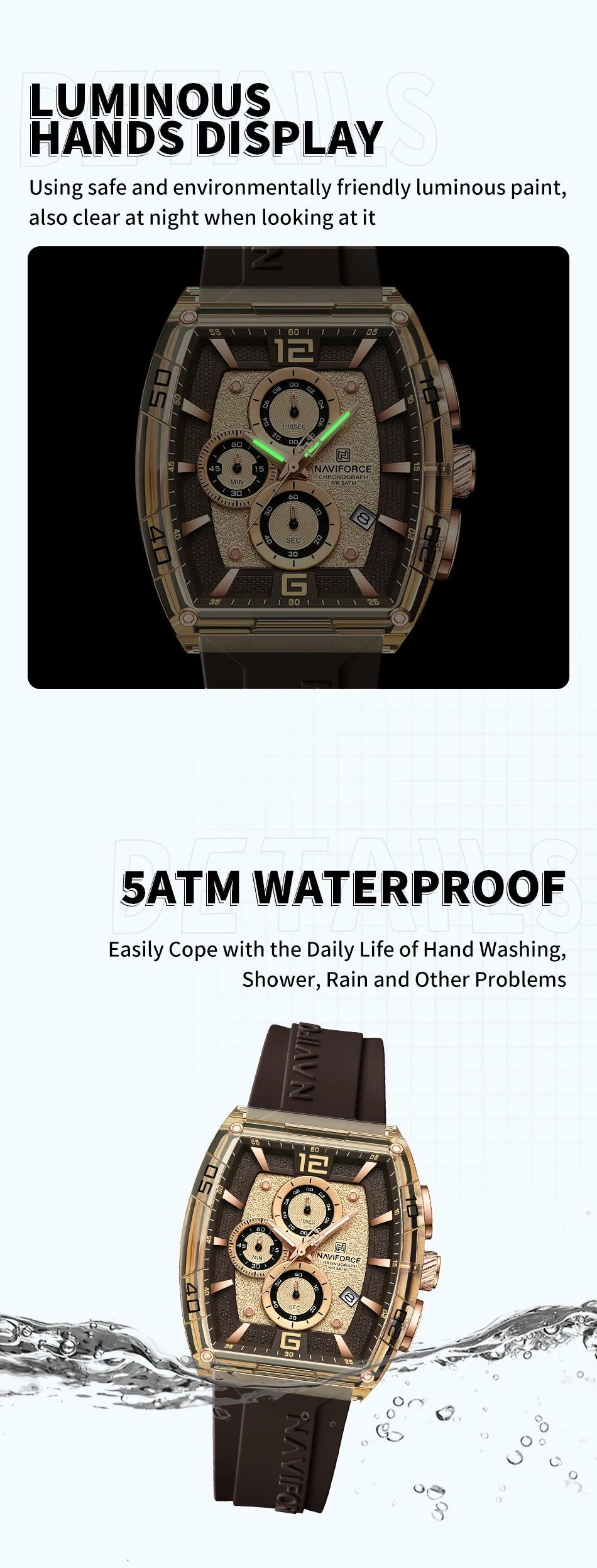 Montre Homme NAVIFORCE Luxe Sport Étanche Bracelet Silicone Quartz Lumineux Chronographe Coffret Cadeau Inclus | Montre NAVIFORCE Chronographe Sport Luxe Premium