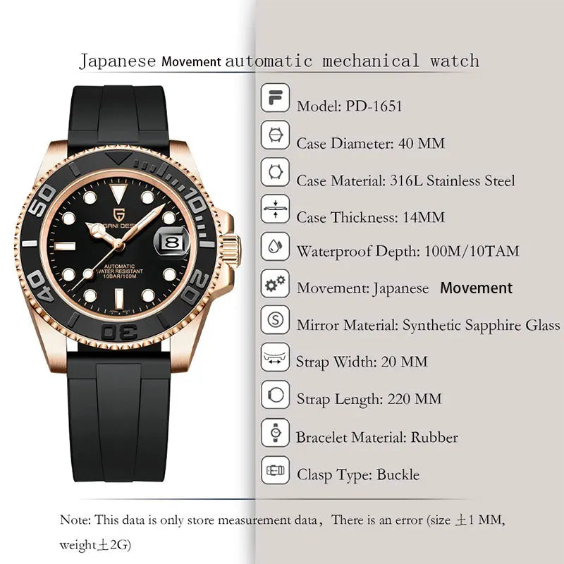 Mechanische Luxusuhr für Herren Pagani Design 40mm – Saphirglas Wasserdicht Automatik