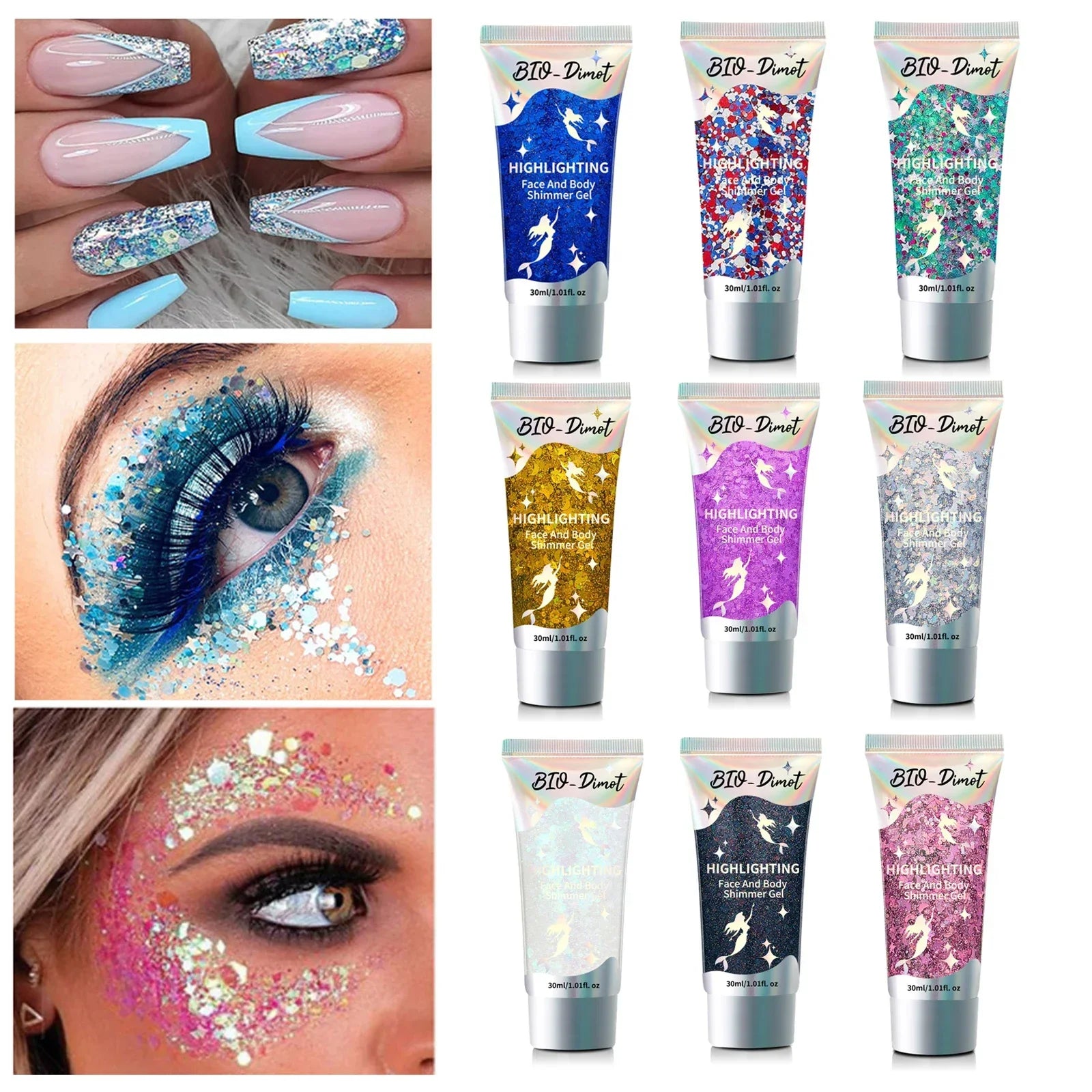 Gel Pailleté BIO-Dimot 30g – Visage, Corps, Ongles & Cheveux | Fête & Maquillage Artistique