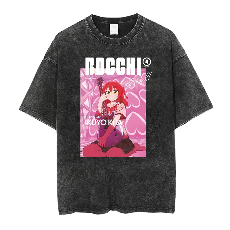 T-Shirt Homme Oversize Bocchi The Rock Anime Manga Imprimé Coton Lavé Col Rond – Fan Art Musique Streetwear | Mode Homme Otaku