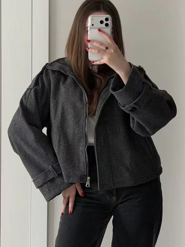 Manteau Court Laine Femme Vintage Ample Col Montant – Overcoat Chaud Casual | High Street | FSMG