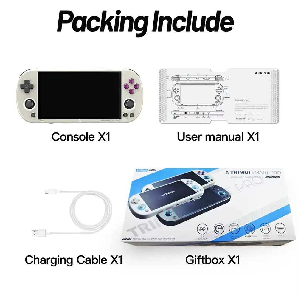 Trimui Smart Pro Console Rétro Portable 4.96'' IPS – Linux, Joystick RGB | Cadeau Gaming Jeux Rétro