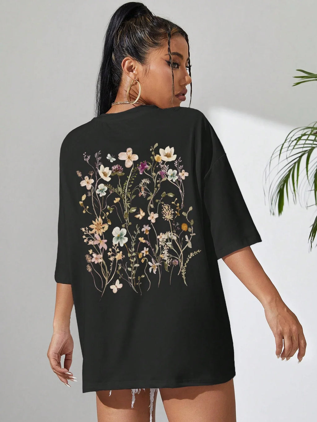 T-Shirt Femme Coton Imprimé Fleurs Manches Courtes Ample Doux Respirant – Top Casual Confortable | Street Style