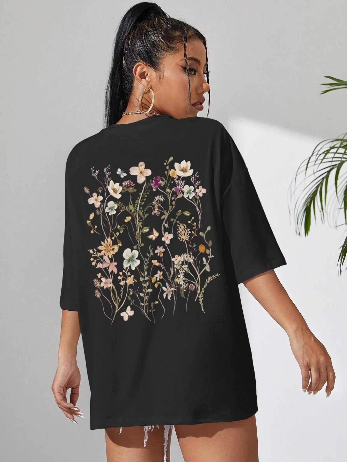 T-Shirt Femme Coton Imprimé Fleurs Manches Courtes Ample Doux Respirant – Top Casual Confortable | Street Style