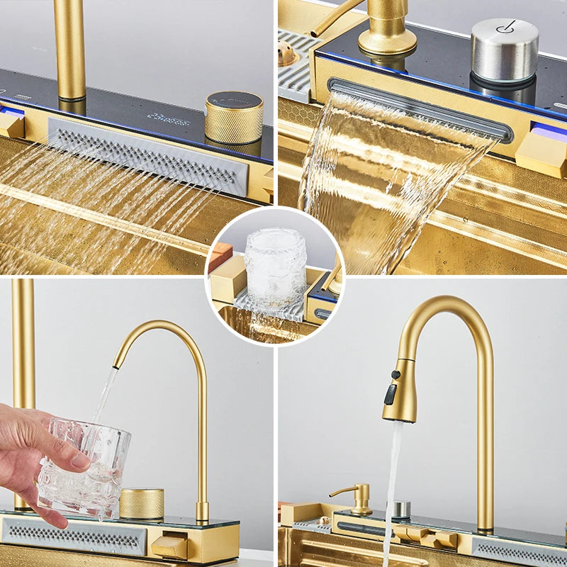 Évier Cuisine Inox 75x45cm Affichage Digital Température – Grand Bac, Robinet Cascade Eau Chaude & Froide | Design Moderne
