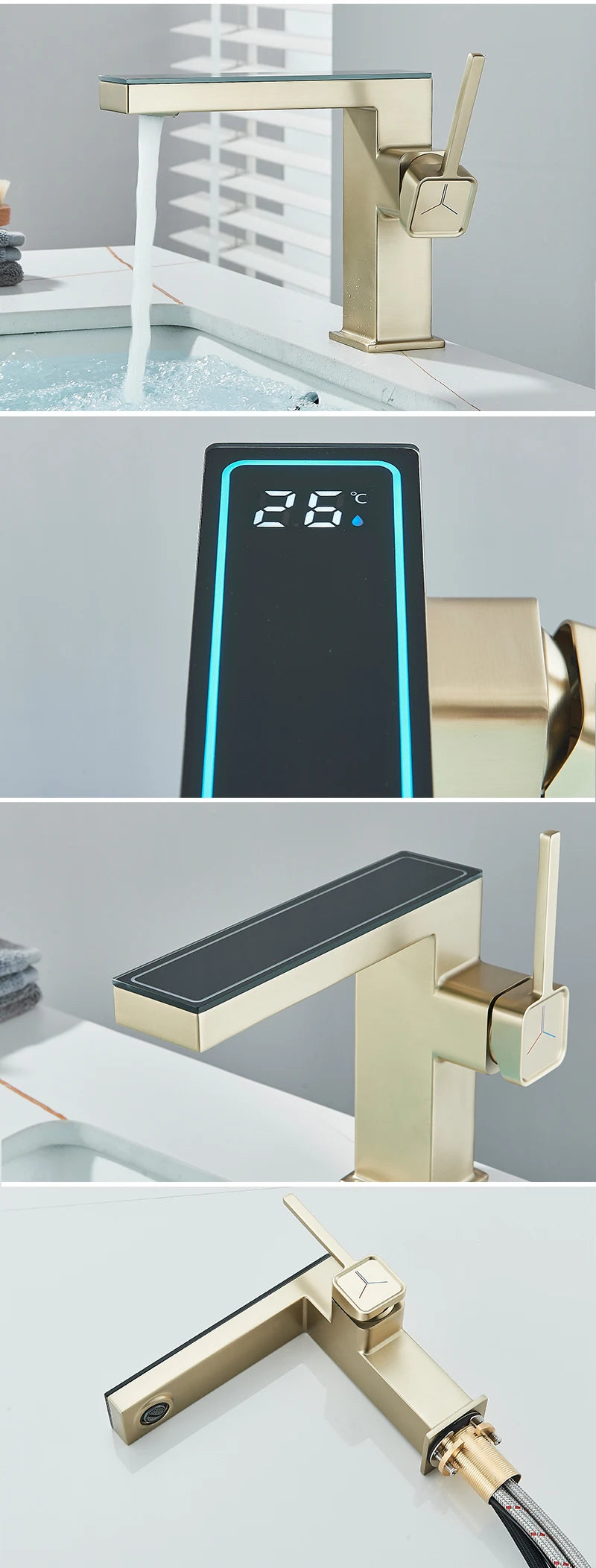 Robinet Lavabo Digital LED Gris – Affichage Température, Lumière LED, Mitigeur Eau Chaude & Froide | Salle de Bain High-Tech
