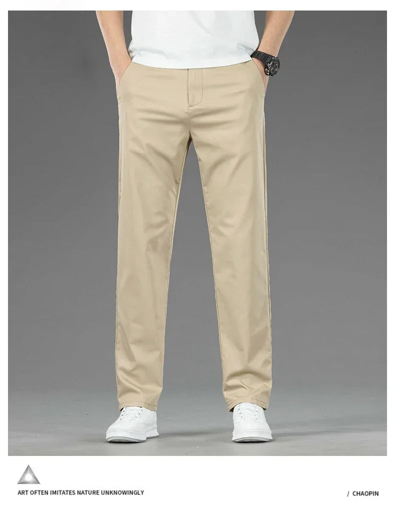 Pantalon Homme Bambou Été Slim Stretch – Léger Business Casual Formel Droit | Noir Gris Kaki | Mode Homme Premium