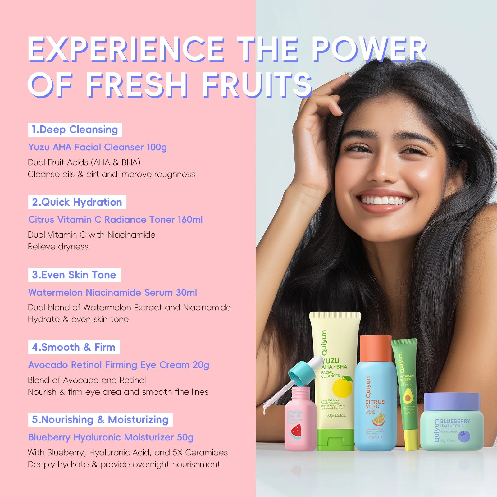 Coffret Soin Visage QUIYUM Fruit Fresh 5 Pièces - Éclat, Hydratation & Anti-Âge