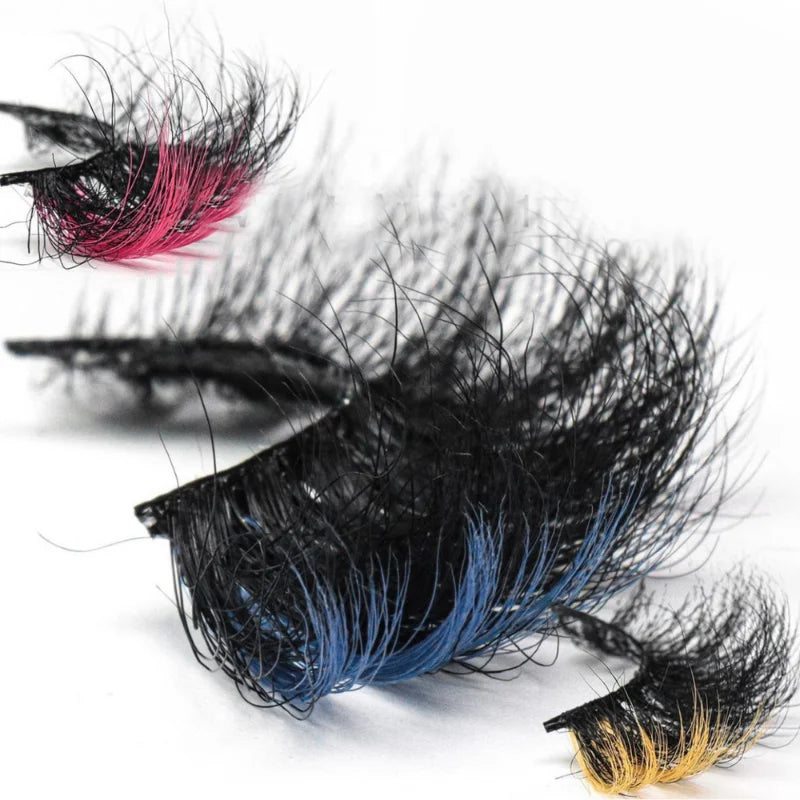 Faux Cils 3D Mink Colorés – Lot 5 Paires Fluffy | Rose, Bleu, Rouge | Maquillage Festif