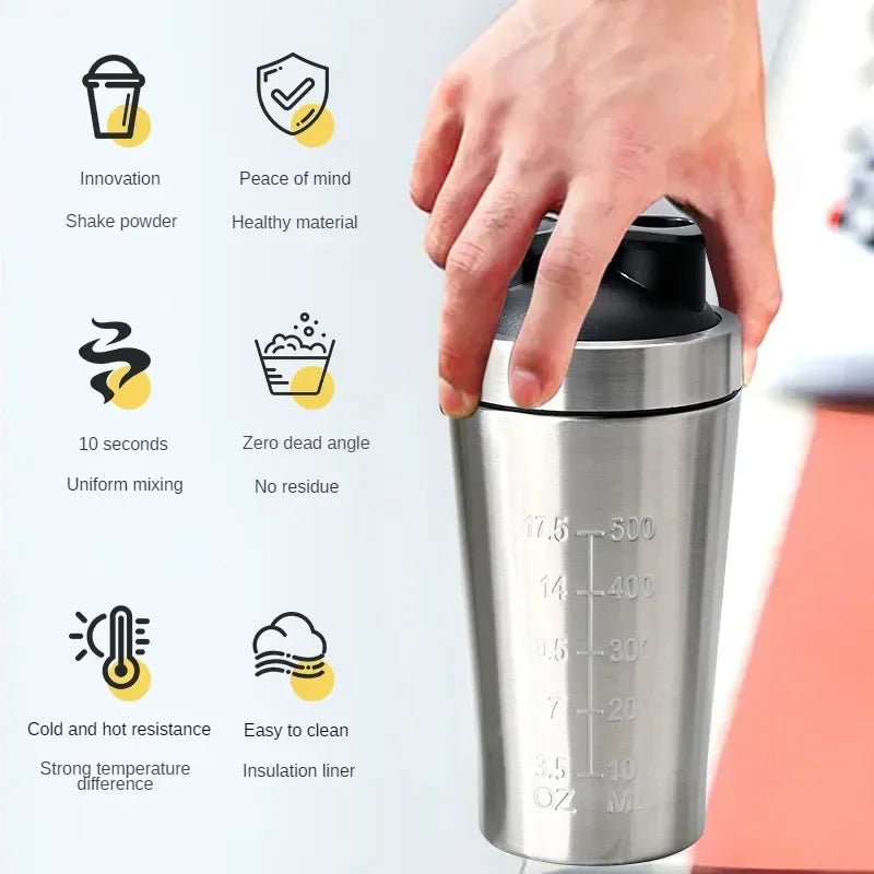 Shaker Protéiné Inox Sport Portable – Bouteille Nutrition Fitness & Musculation | Étanche & Sans BPA | Gym & Workout