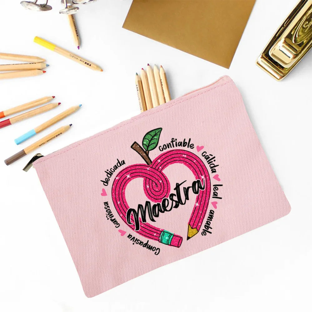 Trousse Maquillage Maestra Imprimé Coeur Espagnol – Organisateur Voyage & Crayon | Cadeau Enseignante