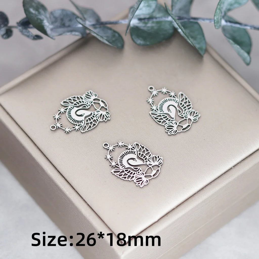 Lot 3 Breloques Animaux Acier Titane DIY – Renard, Lapin, Chat, Cygne, Dragon, Serpent & Plus | Pendentifs Bijoux Fait Main Bracelet & Collier