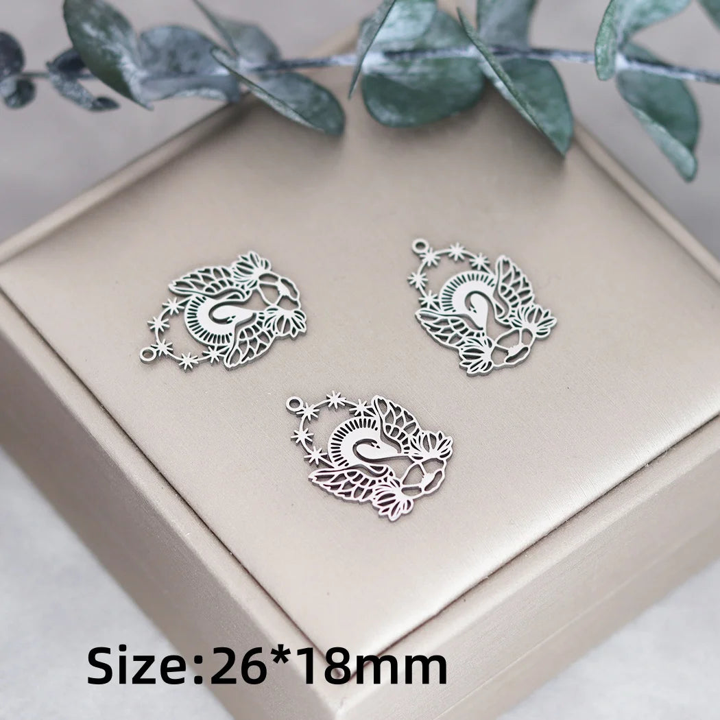 Lot 3 Breloques Animaux Acier Titane DIY – Renard, Lapin, Chat, Cygne, Dragon, Serpent & Plus | Pendentifs Bijoux Fait Main Bracelet & Collier