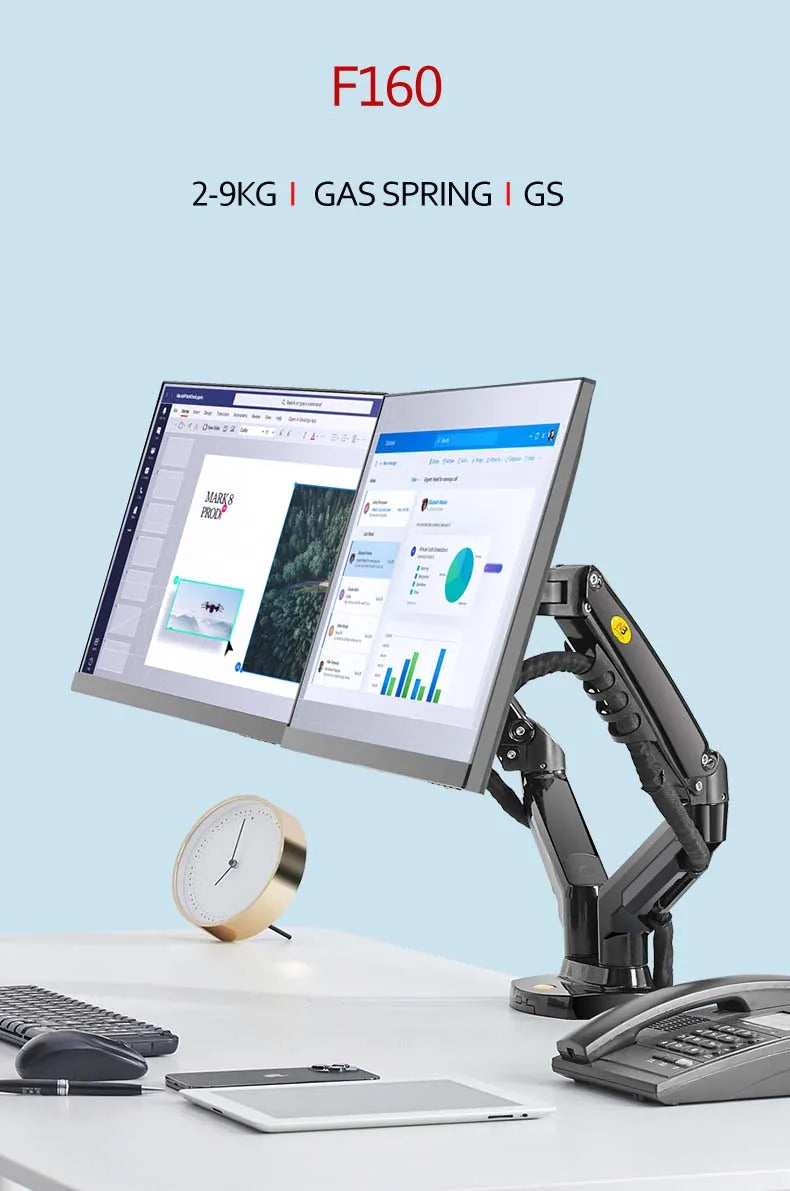 Support Double Écran NB A5C F160 – Bras Articulé à Ressort 10''-27'' | 360° Rotatif Bureau 2-9kg