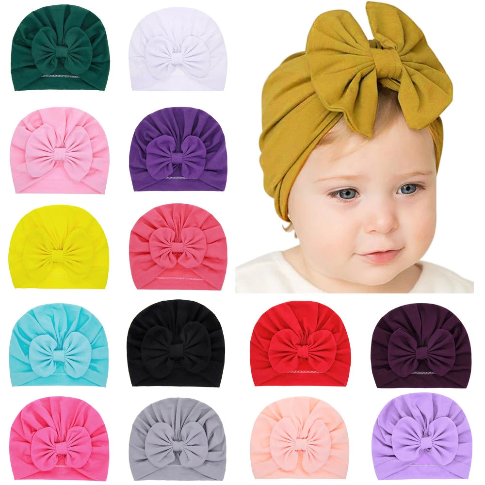 Bonnet Turban Bébé Fille Nœud Doux – Chapeau Nouveau-Né Toddler Printemps Automne