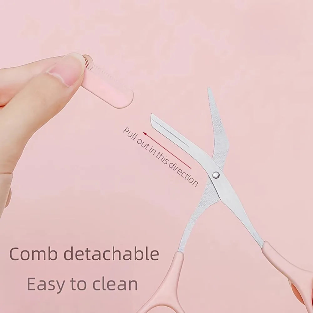 Ciseaux Sourcils Inox avec Peigne Intégré – Taille Précise & Sourcils Parfaits | Rose, Blanc & Noir | Outil Beauté Grooming