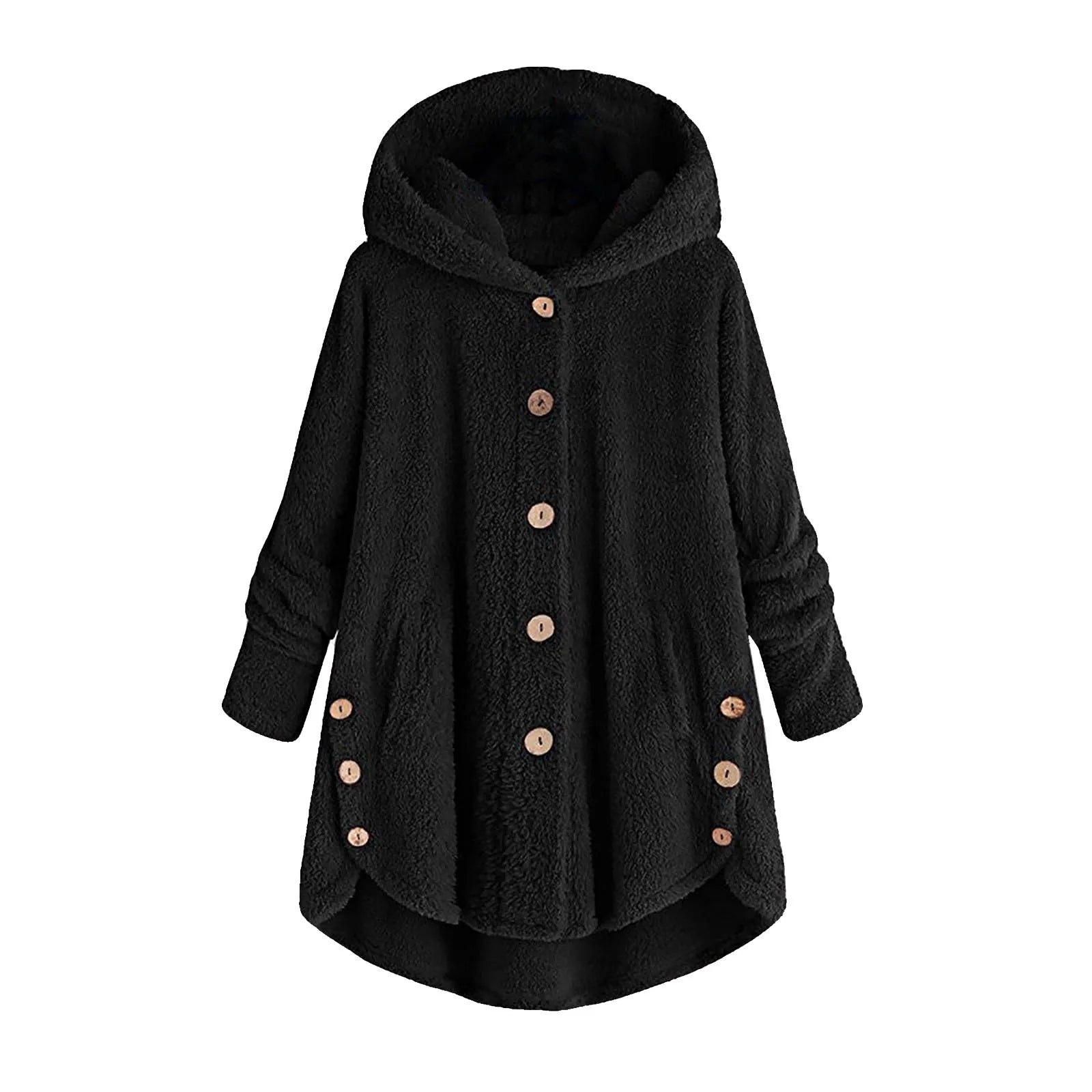 Damen Teddyfell-Mantel mit Kapuze – Warme Fleece-Jacke Unifarben | Herbst Winter Trend