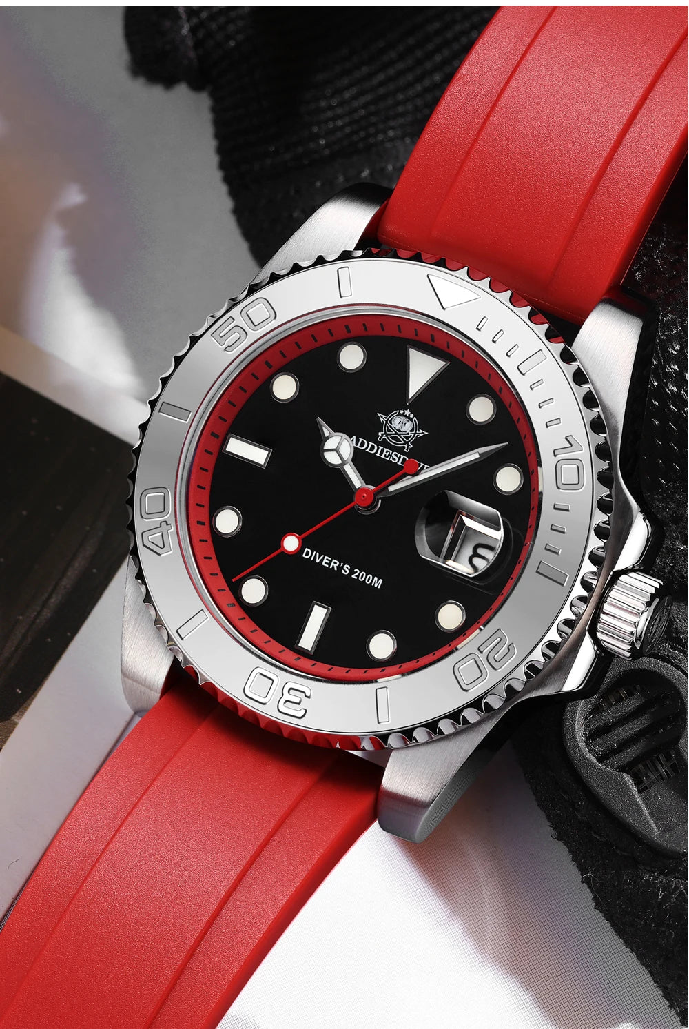 Montre Homme ADDIESDIVE AD2040 Quartz Plongée 41mm – Super Lumineuse 200M Caoutchouc Calendrier
