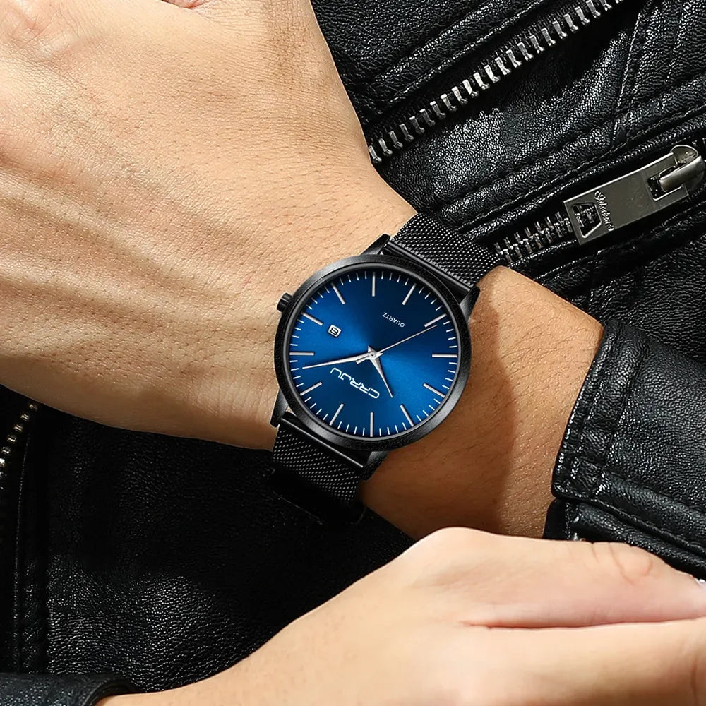Montre Homme Acier 40mm Ultra-Slim 7mm Maille Métallique – Automatique Minimaliste Classique