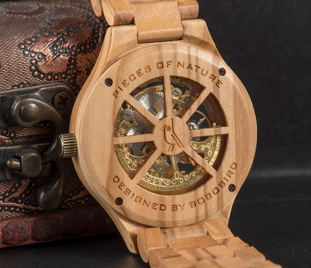 Montre Homme BOBO BIRD Bois Mécanique Luxe – Grand Cadran Top Brand Naturel Unique