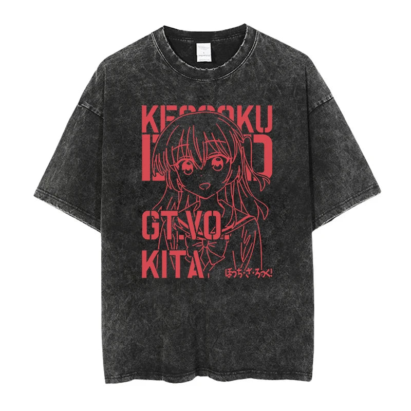 T-Shirt Homme Oversize Bocchi The Rock Anime Manga Imprimé Coton Lavé Col Rond – Fan Art Musique Streetwear | Mode Homme Otaku