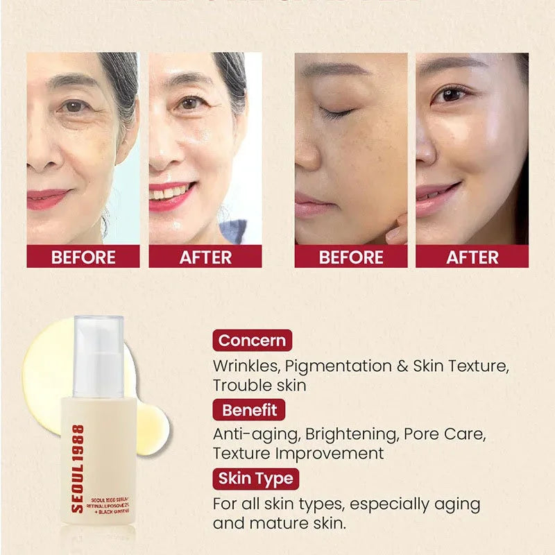 Sérum Visage Rétinol Ginseng Noir Niacinamide 2% – Hydratant Raffermissant Anti-Rides Anti-Âge