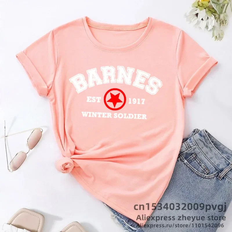 T-Shirt Femme Barnes 1917 Vintage Winter Soldier Bucky Barnes Manches Courtes – Fan Marvel | Été