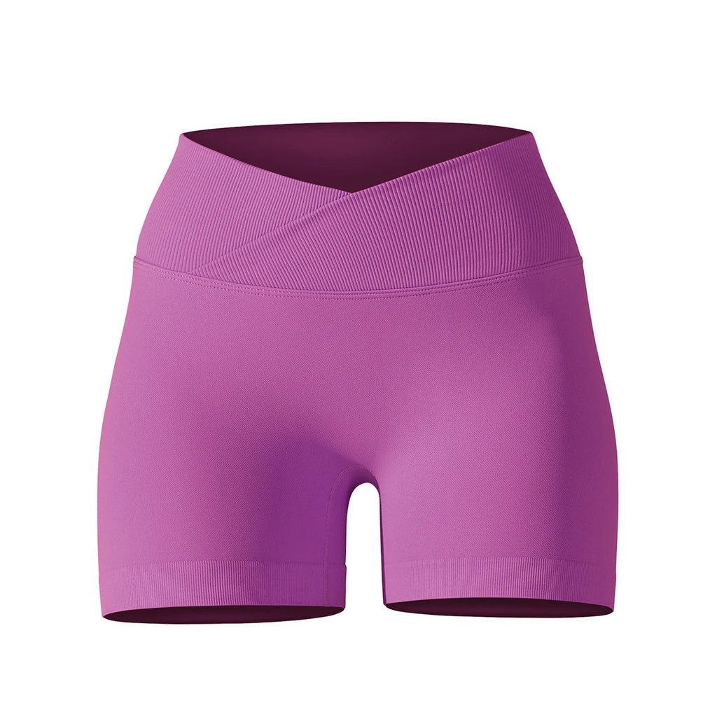Short Yoga Femme Taille Haute Croisée Gainant Fessier Gym Running Fitness – Short Sport Sculptant Élastique | Mode Athleisure