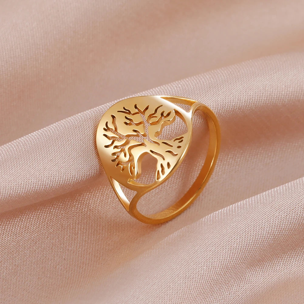 Bague Arbre de Vie Acier Inoxydable Argenté – Symbole Nature & Spiritualité | Bijou Unisexe Couple & Mariage | Cadeau Intemporel
