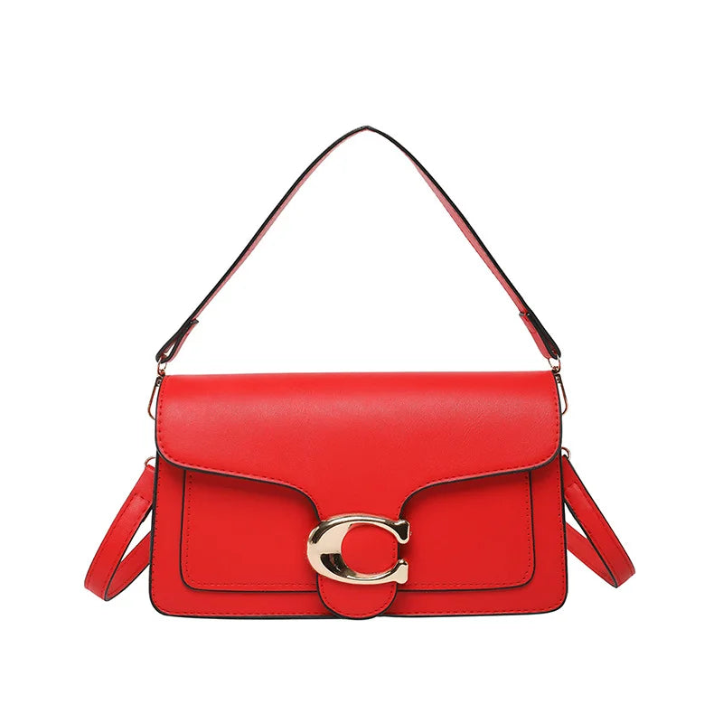 Sac Bandoulière Femme Chaîne Métal Logo – Pochette Crossbody Couleur Unie Fermeture Magnétique