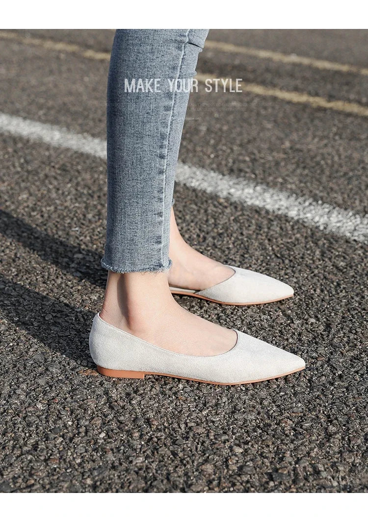 Ballerines Bout Pointu Flock Slip-on 2025 – Talon Plat Couleur Unie Tailles 31 à 46