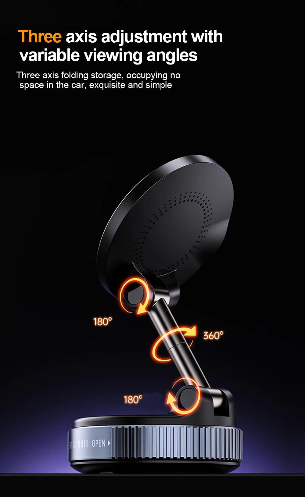 Support Voiture Magnétique 15W 360° Pliable – Chargeur Sans Fil Ventouse Navigation GPS