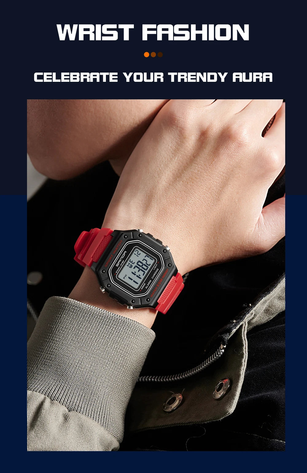 SANDA 2156 Herren Militär Digitaluhr – LED Sport Army Wasserdicht Stoppuhr Großes Zifferblatt