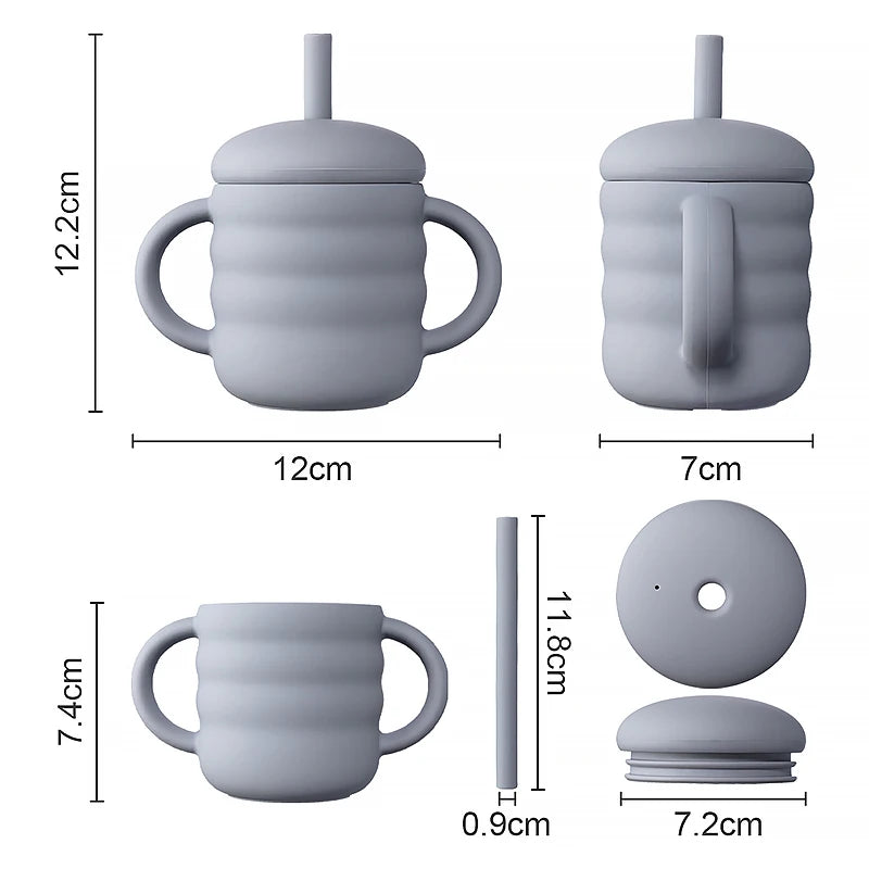 Baby-Silikonbecher mit Strohhalm – Auslaufsichere Lerntasse, tragbar, für Kinder-Snacks