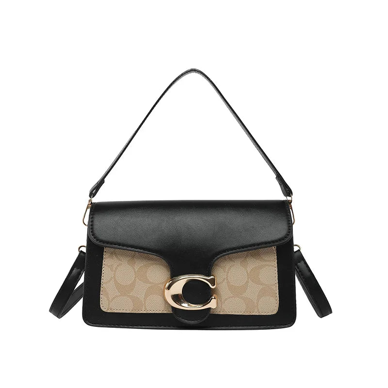Sac Bandoulière Femme Chaîne Métal Logo – Pochette Crossbody Couleur Unie Fermeture Magnétique