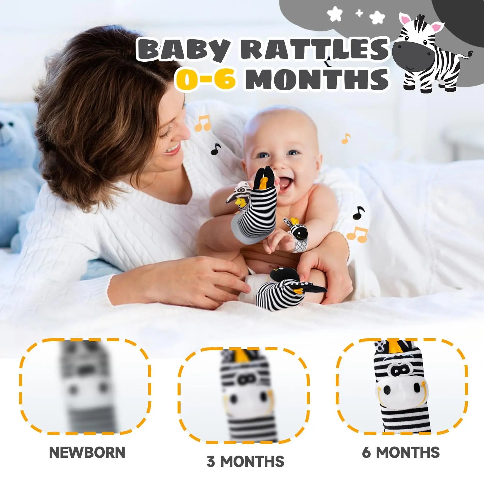 Baby-Rassel- und Socken-Set – Entdeckungsspielzeug für Neugeborene 0-12 Monate, Baby-Geschenk zur Geburt