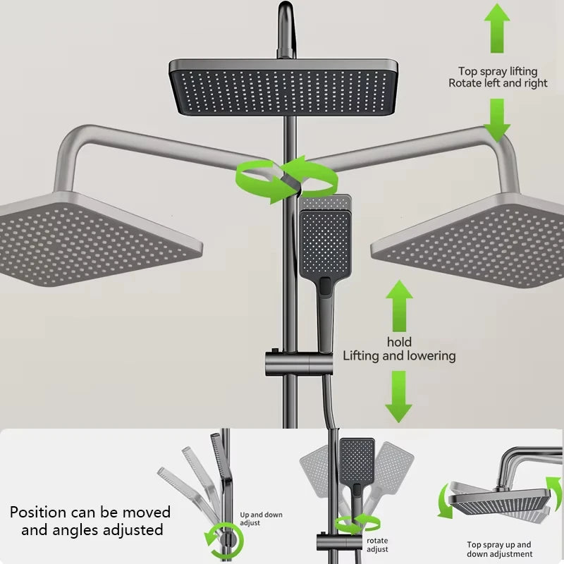 Ensemble Douche Aluminium Spatial Luxe – Affichage Digital Température, Boutons Piano & Lumière Ambiante | Robinet & Pommeau Pluie