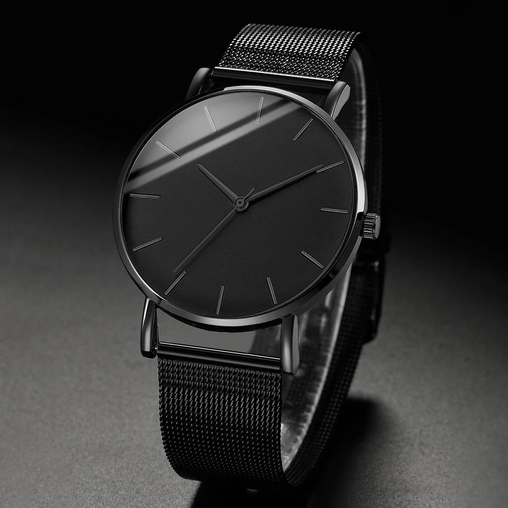 Montre Homme Business Fashion Maille Noire Quartz – Élégante Minimaliste Tendance