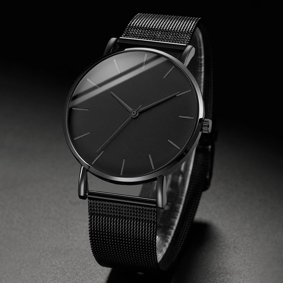 Montre Homme Business Fashion Maille Noire Quartz – Élégante Minimaliste Tendance