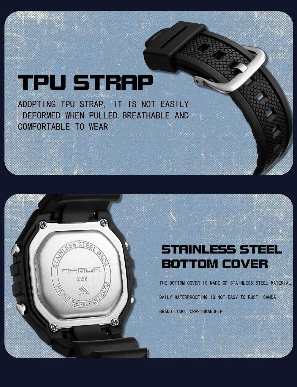 SANDA 2156 Herren Militär Digitaluhr – LED Sport Army Wasserdicht Stoppuhr Großes Zifferblatt