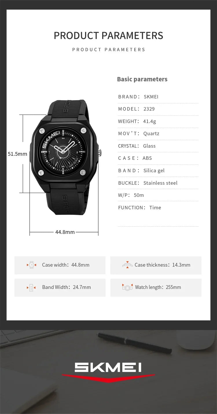 Montre Homme SKMEI 2329 Sport Business Quartz – Étanche Alarme Fashion Multifonction