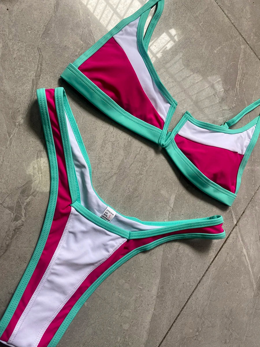 Bikini Femme 2 Pièces Denim Effet Jeans Tanga V Push-Up – Maillot de Bain Sexy Été & Plage