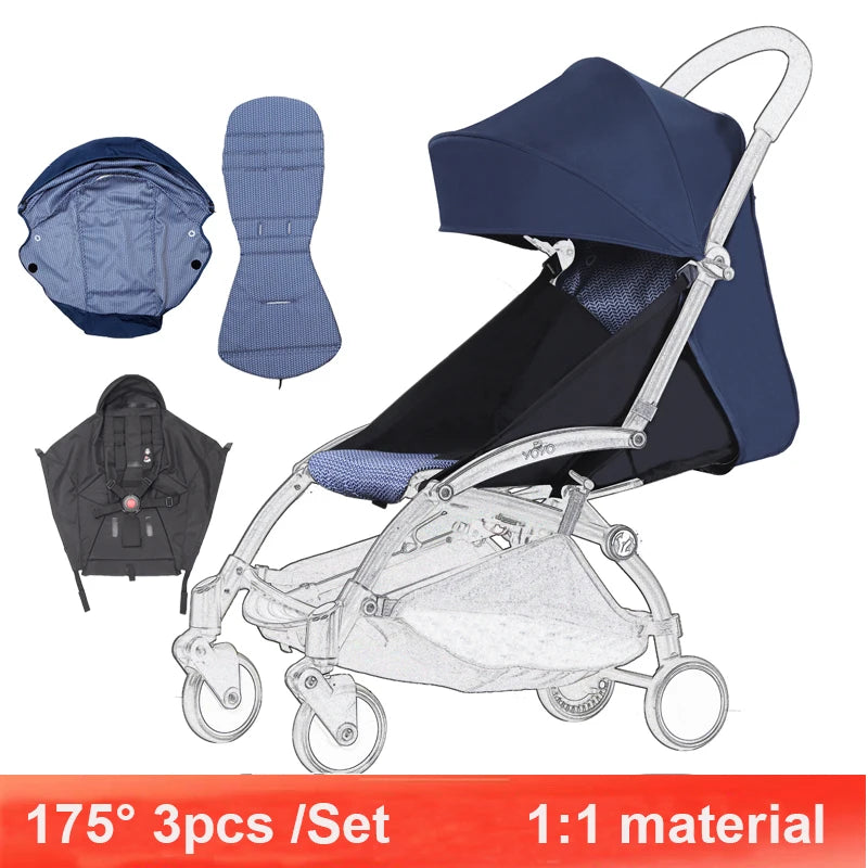 3-teiliges Zubehör-Set für Kinderwagen YOYO/Yoya – 175° Verdeck + Sitzbezug + Verstellbare Anti-UV-Matratze