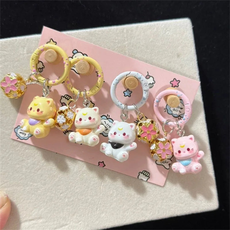 Porte-Clés Chaton Résine Clochette Kawaii – Lot 1 ou 3 pcs | 6 Couleurs au Choix | Pendentif Sac & Cadeau Femme Mignon & Original