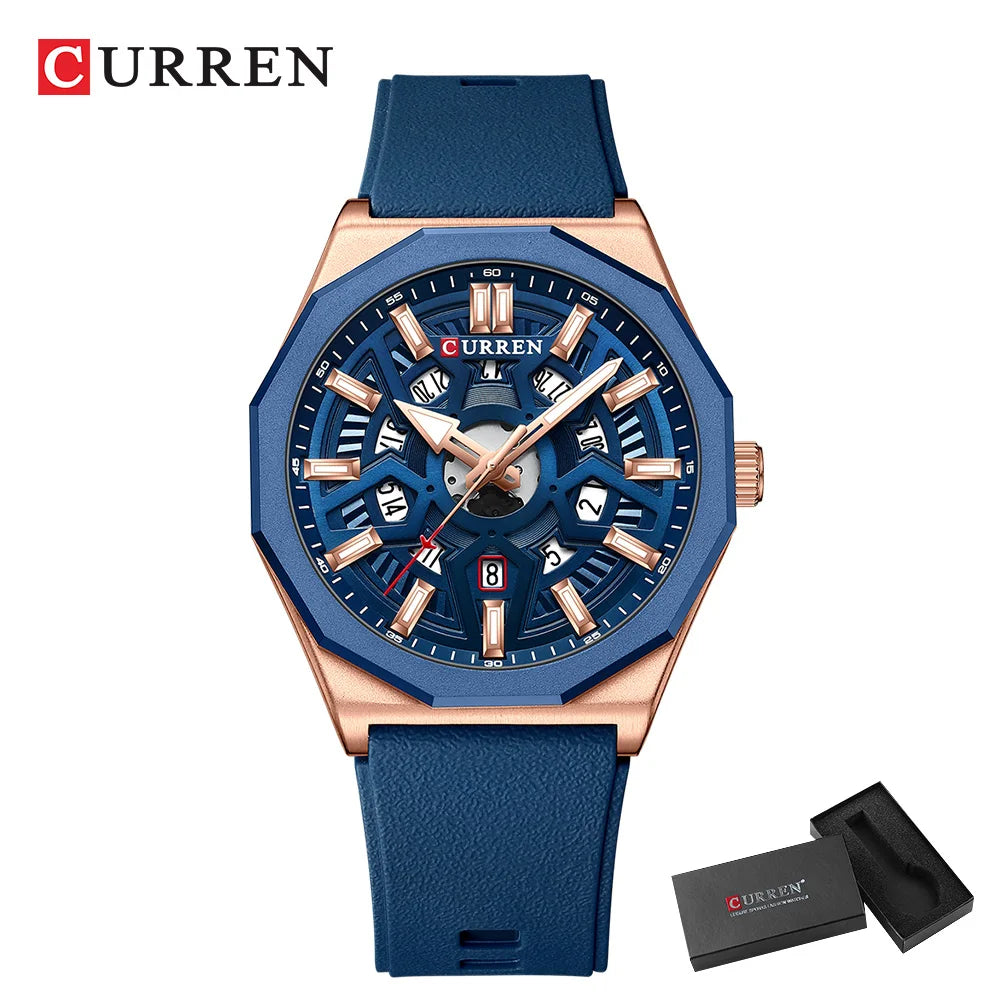 Montre Homme CURREN Design Créatif Quartz Silicone Lumineux Date – Fashion Sport Élégant